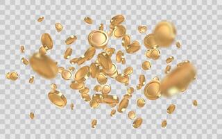 Golden Coins Falling in Mid Air with Realistic 3D Style. Perfect for Wealth, Luck, and Cryptocurrency Concepts. Illustration vector
