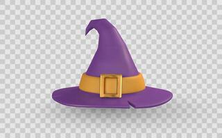 Witch Hat in Cartoon Style with Gold Buckle and Purple Color, Halloween Magic Accessory with Fun Design and 3D Look. Illustration vector
