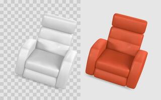 Modern Armchair in Red and White, 3D Soft Recliner with Minimalist Design. Comfortable Furniture Icon with Realistic Shadows and Lighting. Perfect for Interior Design Projects. Illustration vector