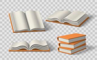 Books and Open Pages in Multiple Angles with Clean Orange Covers, Realistic 3D Style for Education, Reading, or Library Concepts. Great for Web or Editorial Design. Illustration vector