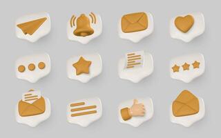 3D Chat and Message Icons in Modern Minimal Style. Soft Rounded Speech Bubbles with Communication Symbols on Grey Background. Illustration vector
