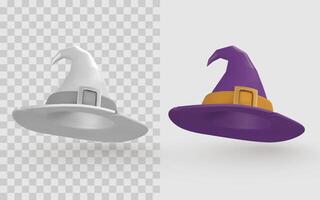 Witch Hat in 3D Cartoon Style Shown in Full Color and Monochrome, Halloween Magic Accessory Ideal for Design Packs and UI Assets. Illustration vector