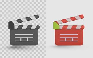 3D Movie Clapperboard Icon in Modern Red and Black Styles, Perfect for Film, Cinema, and Content Creators. Ideal for UI UX and Animation Projects. Illustration vector