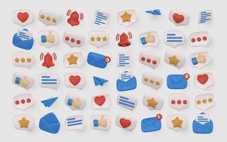 3D Notification, Message, Heart, Star, and Like Chat Icons in Glossy Cartoon Style for Social Media and Mobile App UI Design. Colorful Set on Light Background. Illustration vector