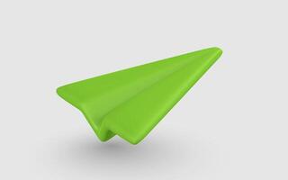 Paper Airplane Icon in Bright Green 3D Style, Perfect for Communication, Message, Flight, or Startup Concepts. Fun and Minimal Look. Illustration vector