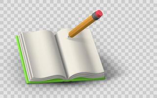 Open Book With Pencil, 3D Realistic Style, Perfect For Education, Learning, Writing, Or School Concepts. Minimal And Clean Design. Illustration vector
