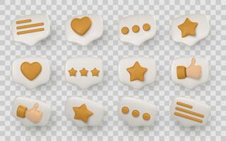 3D Chat Bubble Icons With Like, Star, Heart, and Message Symbols in Glossy Cartoon Style for Social Media UI and App Design. Illustration vector