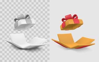 Gift Box 3D Icon In Fun Cartoon Style Showing Open Lid And Ribbon, Perfect For Celebration, Holiday, Or Shopping Design Themes. High-Quality Render. Illustration vector