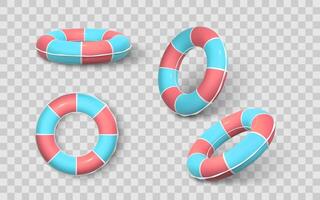Lifebuoy Ring Set in Red and Blue Colors in 3D Realistic Style Summer, Beach, and Safety Concept Graphic Elements. Illustration vector