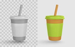 Coffee Cup Icon 3D Render with Straw in Eco and Monochrome Styles, Ideal for Cafe, Delivery, and Mobile App Design. High-Quality, Trendy Cartoon Look. Illustration vector