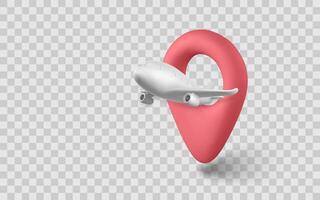 Airplane Flying Through 3D Map Pin Icon, Ideal for Travel, Navigation, and Location Concepts in Modern Design Projects. Illustration vector
