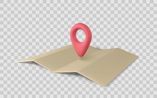 Map Location Pin 3D Icon on Folded Paper Map. Perfect for GPS, Navigation, Travel App, or UI Design Projects. Clean and Simple Style. Illustration vector