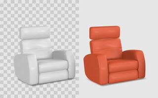Modern Armchair in 3D Cartoon Style, Comfortable Recliner with Realistic Soft Cushions and Bold Color Design, Perfect for Interior Concepts and Furniture UI Mockups. Illustration vector