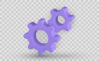 Gear Settings Icon Representing Process, Configuration, System Optimization, And Engineering Technology In Modern 3D Style. Purple Color Cogwheel Illustration vector