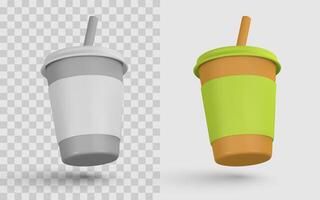 Drink Cup Icon 3D Render with Straw in Gray and Bright Orange-Green Variants . Ideal for Cafe, Beverage, or Fast Food Themes. Illustration vector