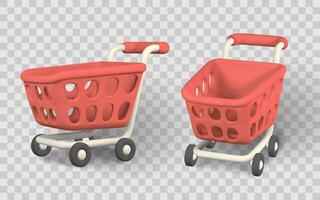 Shopping Cart Icon in Soft 3D Style with Red Plastic Basket and White Frame. Perfect for E Commerce and Retail Design. Illustration vector