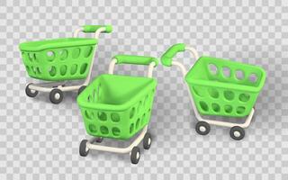 Shopping Cart Icon Set with Modern Green Design ECommerce or Retail Apps. 3D Style Illustration vector