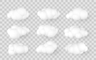 Realistic White 3D Cloud Set with Soft Round Shapes. Perfect for Weather, Dream, or Sky Design Projects. Illustration vector