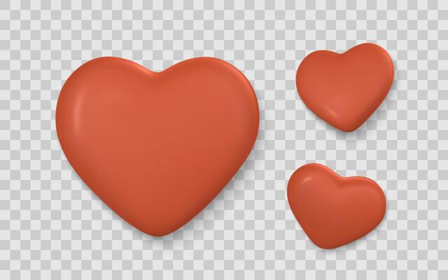 Red 3D Heart Icon Set. Glossy Cartoon Style for Love, Like, or Social Media Design. Cute Symbol for UI or Valentine. Illustration