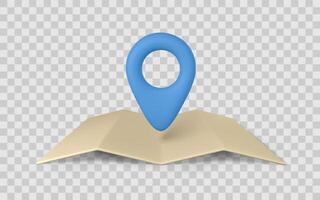 Map Location Pin Icon on Folded Paper Map in 3D Style. Perfect for Navigation, GPS, Travel, and Mobile App UI Design Projects. Clean and Minimal Style. Illustration vector