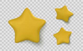 Golden 3D Star Icon Set. Glossy Cartoon Style for Rating, Favorite, or Achievement UI Design. Illustration vector