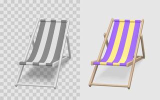 Deck Chair Icon With Striped Fabric in Gray and Purple Yellow Variants. Beach or Summer Vacation Concept. Modern Minimal 3D Render. Illustration vector