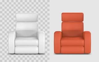 Armchair 3D Icon Soft Padded Lounge Seat in White and Red, Front View for UI UX, Interior Design, Home Decor, or App Elements. Minimal Modern Style. Illustration vector