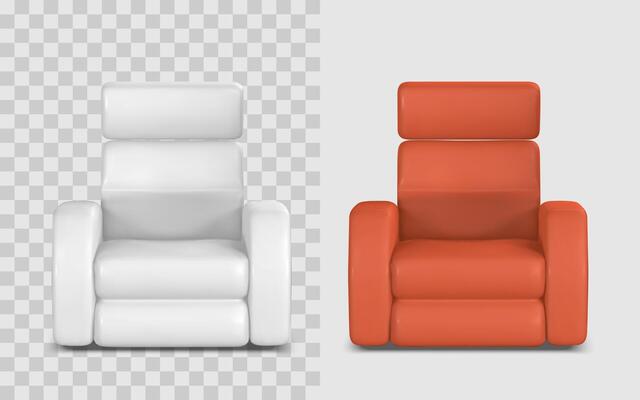 Armchair 3D Icon Soft Padded Lounge Seat in White and Red, Front View for UI UX, Interior Design, Home Decor, or App Elements. Minimal Modern Style. Illustration