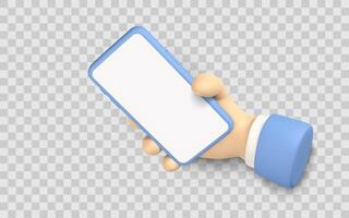 Smartphone in 3D Cartoon Hand Mockup with Blank Screen, Perfect for App Presentation, UI Design, or Social Media Content. Illustration vector