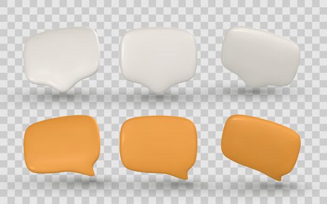 3D Speech Bubble Icons Set in Cartoon Style, Rounded Chat Message Balloons with Soft Shadows and Glossy Texture, Ideal for UI Design, Social Media, or Messaging Apps. Illustration