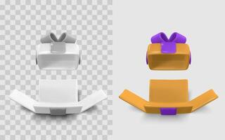 Gift Box Icon with Open Lid in 3D Cartoon Style, Realistic Ribbon and Package Elements, Perfect for UI, App Design, Holiday or Sale Graphics. Illustration vector