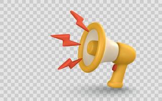 Loudspeaker Icon With Sound Waves, 3D Rendered Megaphone in Yellow and Red for Marketing, Announcement, or Alert Concepts. Isolated. Illustration vector