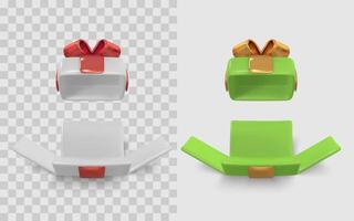 Gift Box Mockup Set with Open and Closed Lid, Realistic 3D Render in Festive Colors with Ribbon, Perfect for Holidays and Celebrations. Illustration vector