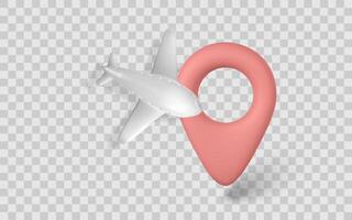 Airplane And Location Pin Icon, 3D Travel Concept. Perfect For Flight, Tourism, Or Navigation Themes. Clean Realistic Style. Illustration vector