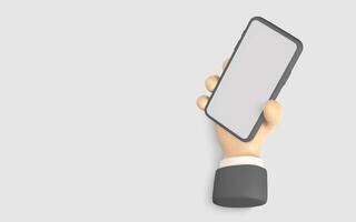 3D Hand Holding Smartphone With Blank Screen, Perfect for UI Mockups, App Design, and Web Presentations. Minimal Cartoon Style Illustration vector
