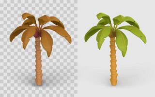 Cartoon Palm Tree 3D Icon With Green And Brown Leaves, Tropical Nature Object For Summer, Game, Or UI Design. Illustration vector