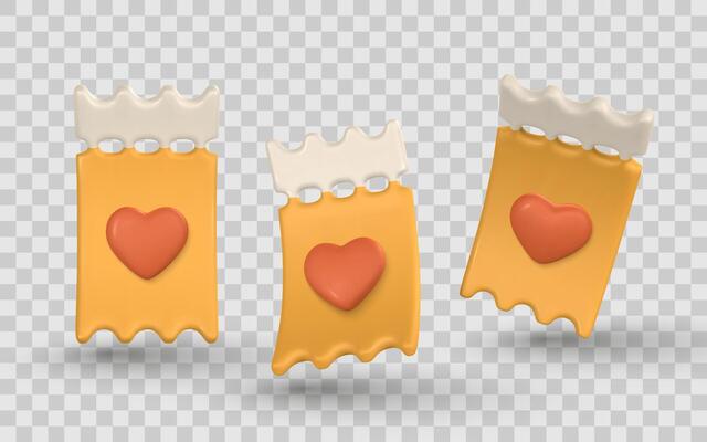 Cute Love Ticket Icon With 3D Heart Symbol, Romantic Cartoon Style For Valentine's Day Or Dating App Design. Trendy Minimal UI Element. Illustration