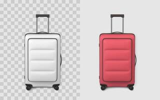 Travel Suitcase Icon With Retractable Handle in White and Red Colors. Modern 3D Luggage Design for Holiday or Business Trip Concepts. Clean Realistic Look. Illustration vector