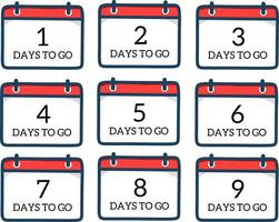 Flat countdown calendar with numbers from 1 to 9 days to go. Colorful illustration for event reminder, promotion, or product launch vector