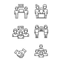 minimal line icons illustrating collaboration, mutual support, project success, and professional partnership. Suitable for apps, web design, infographics, and corporate branding vector