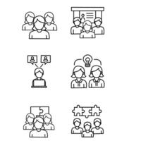 clean line icons representing teamwork, communication, idea sharing, and group discussion. Ideal for business presentations, infographics, websites, and productivity tools vector