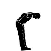 Silhouette of a man bending forward, showing poor posture or back strain. Useful for posture awareness, ergonomics, spine health, or physical therapy content vector