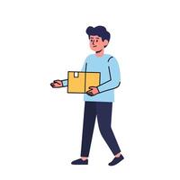 A man carrying a package or parcel in hand. Suitable for themes about delivery service, e-commerce, courier, logistics, or manual work vs automation contrast vector