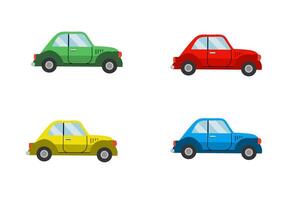 illustration of four small cars in green, red, yellow and blue with side view. Flat design, suitable for transportation and education themes. vector