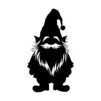 Silhouette gnome with a big beard and a hat is standing on a white background. illustration. vector