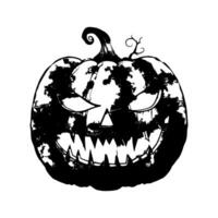 Silhouette Halloween pumpkin with a scary face drawn on it. The pumpkin has a scary face with a mouth that is open and teeth showing. illustration. vector