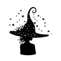Silhouette Halloween witch hat with a star on it on white background. illustration. vector
