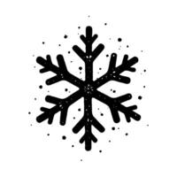 Black Christmas snowflake with ink splatter texture in hand-drawn style on white background, symbolizing winter, cold, and festive holiday themes vector