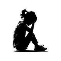 A silhouette of a child sitting with head down, minimalist style, on a plain background, conveying a sense of sadness vector