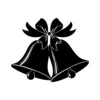 Silhouette of two festive bells tied with a ribbon, in graphic black style, on white background. Concept of celebration, holiday, and tradition vector